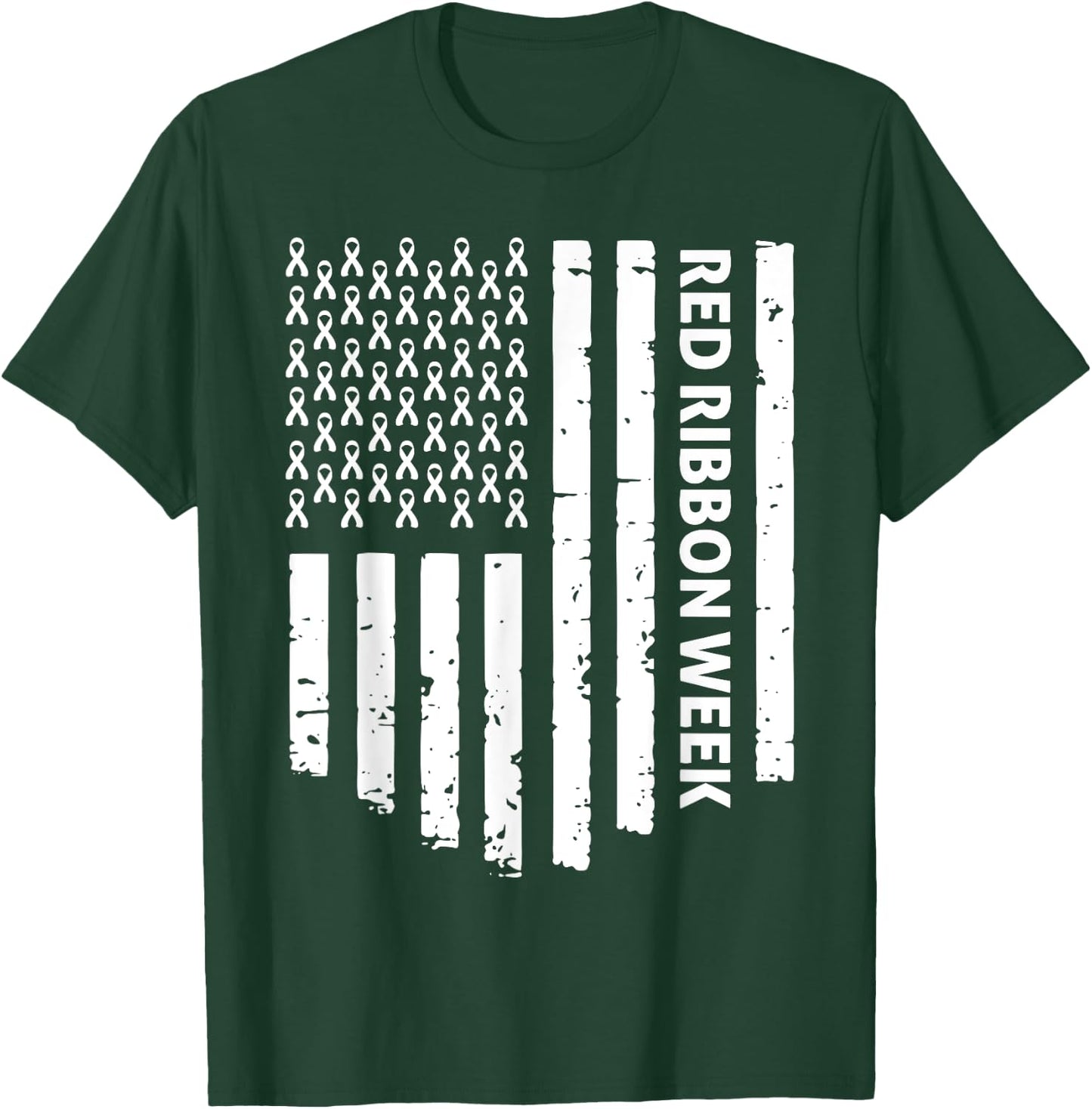 Red Ribbon Week Awareness American Flag Vintage Distressed T-Shirt - T-Shirt | Forest