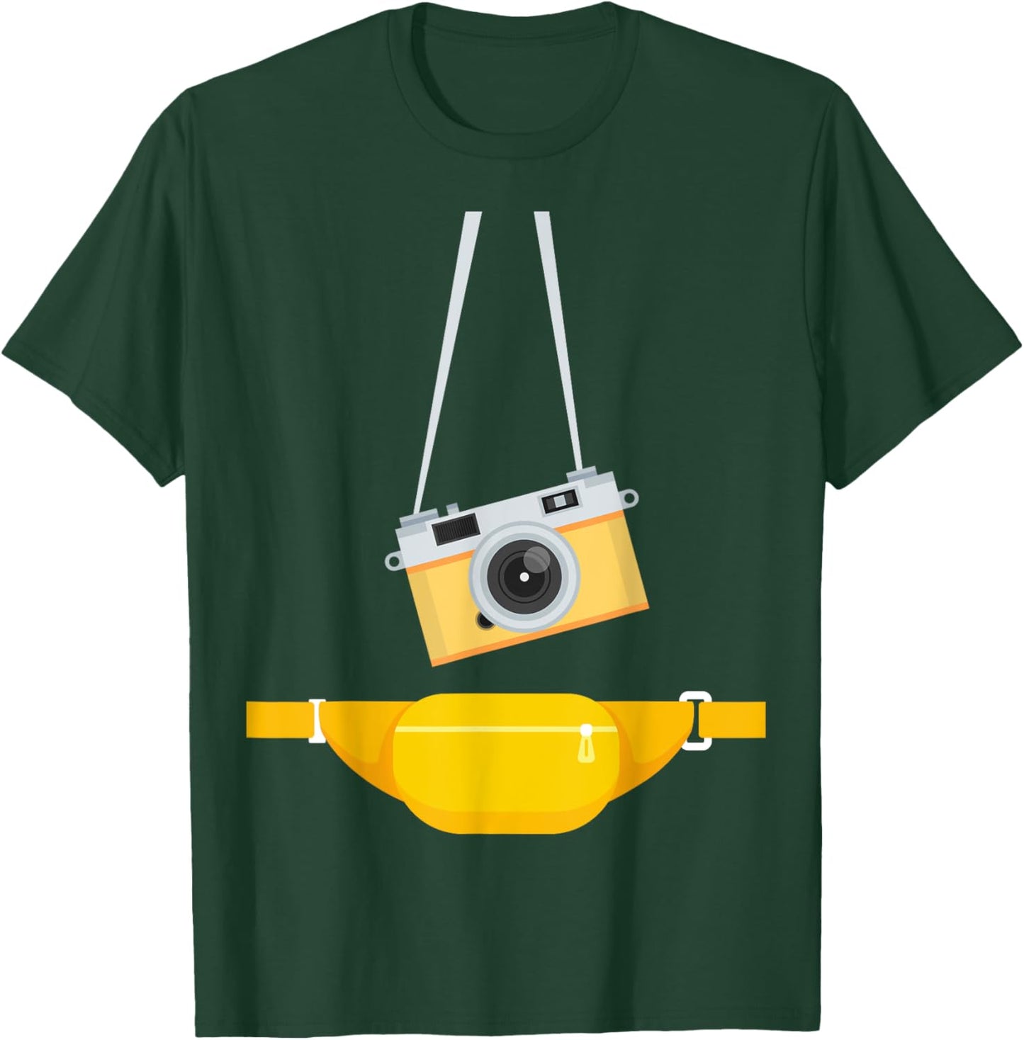 Fake Tourist Photographer Strap Hanging Camera & Bum Bag T-Shirt - T-Shirt | Forest