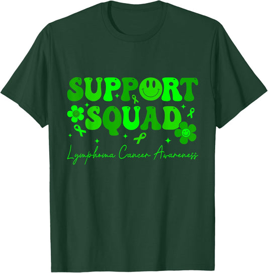 Support Squad Lymphoma Cancer Awareness Lime Green Ribbon T-Shirt - T-Shirt | Forest