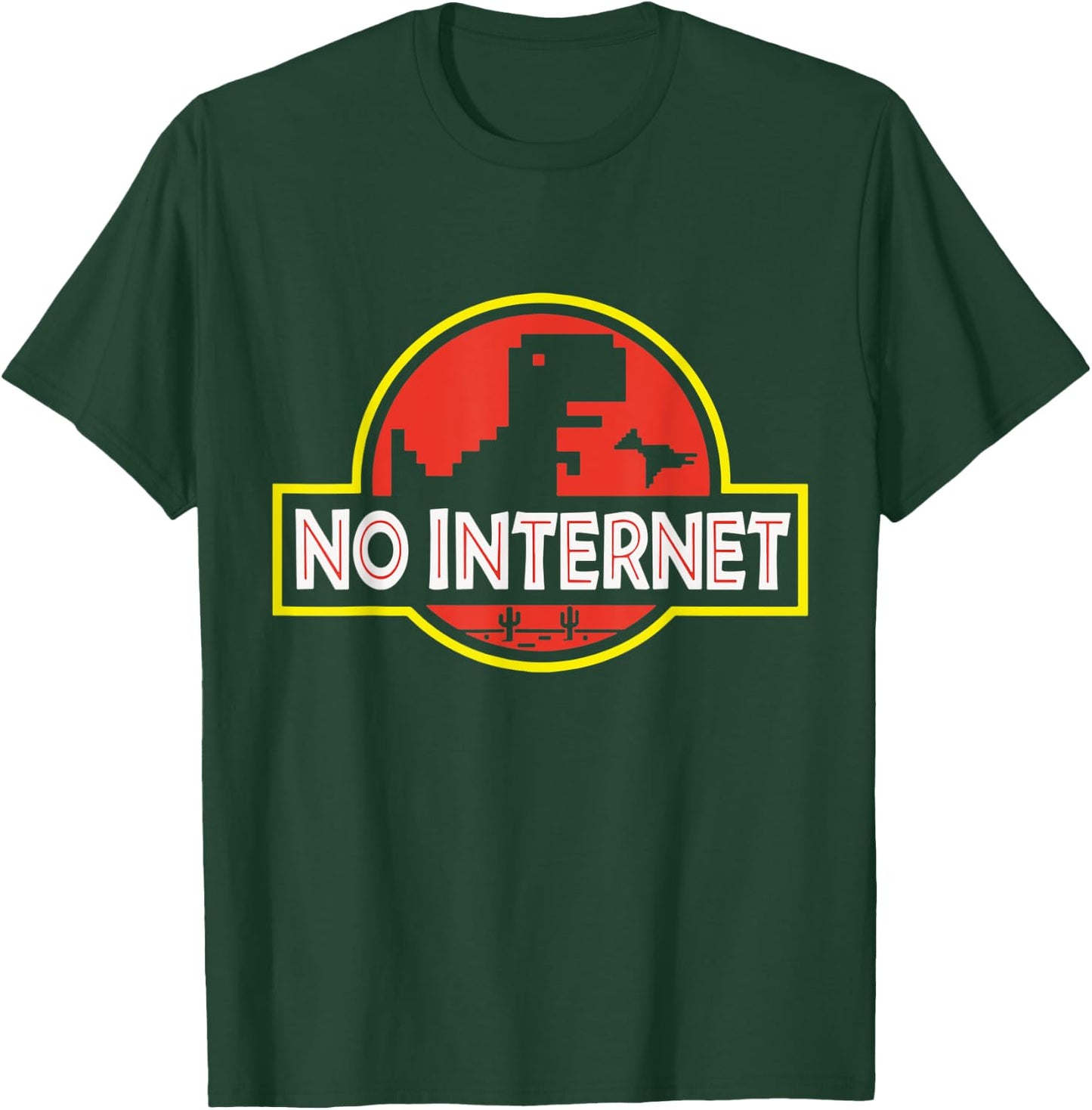 No Internet Funny Gamer Pixel T-Rex Dinosaur Logo T-Shirt - T-Shirt | Forest
