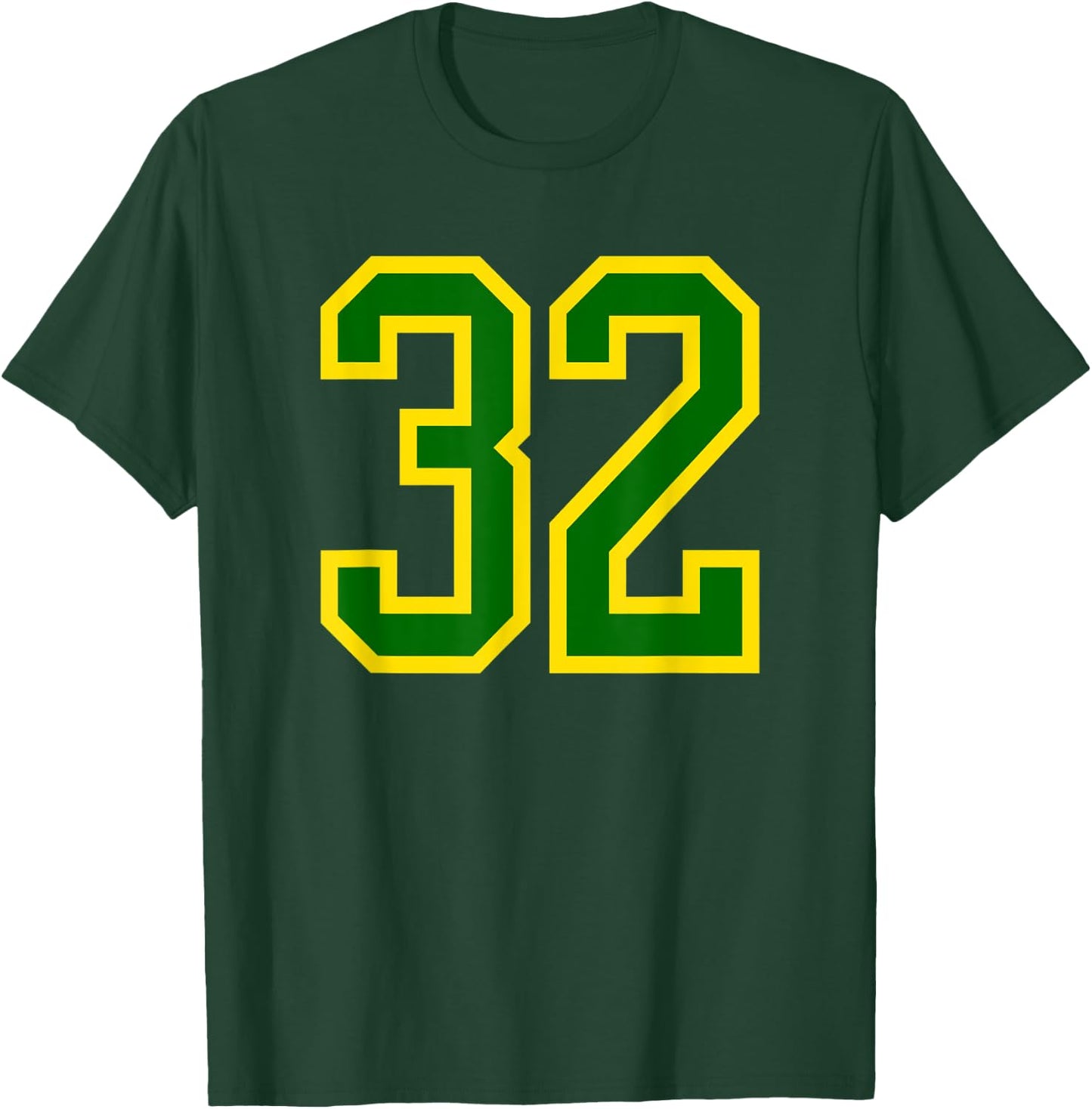 Jersey Number #32 Green Yellow Birthday Sports Number 32 T-Shirt - T-Shirt | Forest