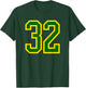 Jersey Number #32 Green Yellow Birthday Sports Number 32 T-Shirt - T-Shirt | Forest