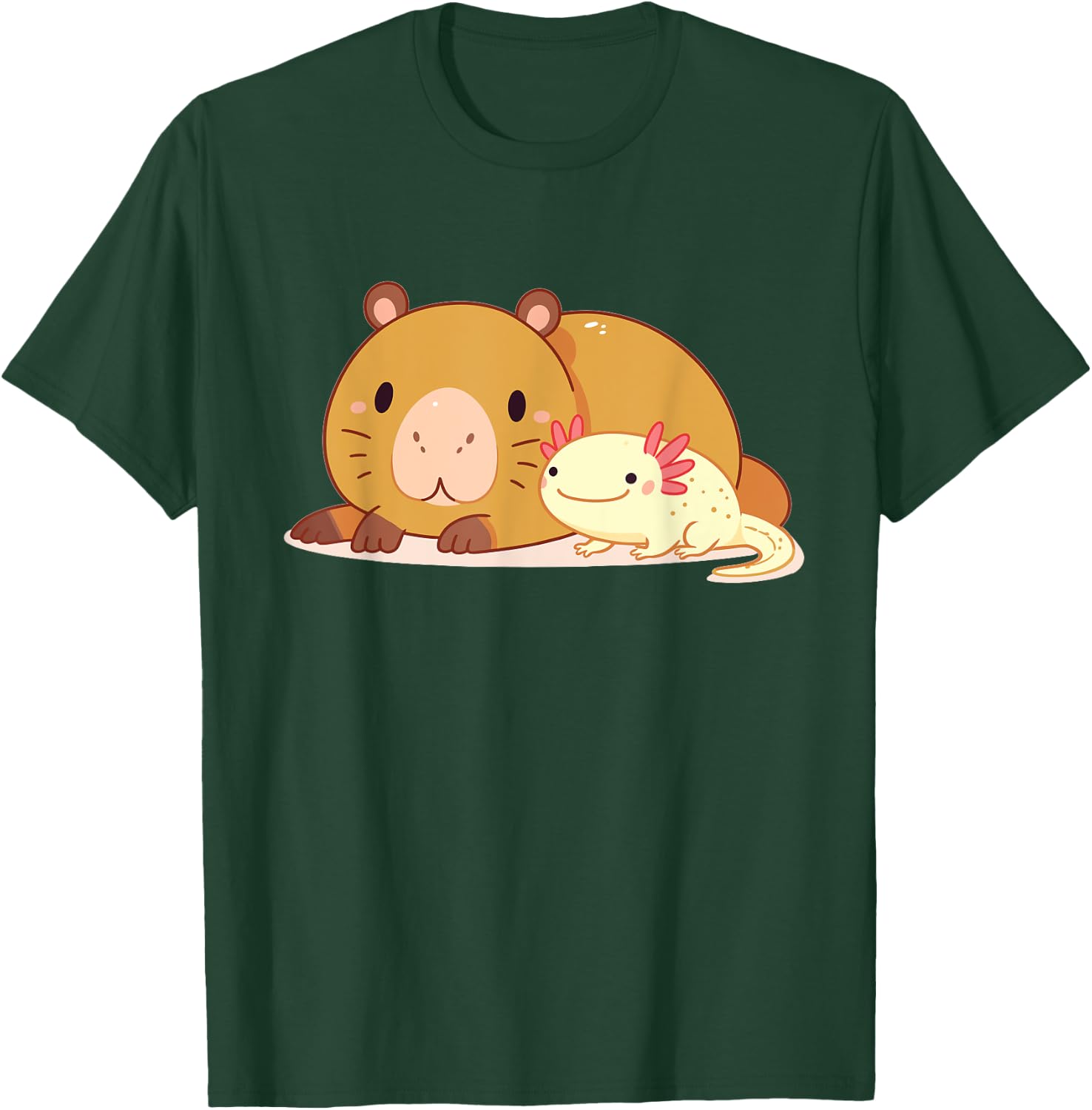 Cute Thick Axolotl With Capybara T-Shirt - T-Shirt | Forest