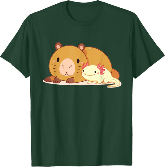 Cute Thick Axolotl With Capybara T-Shirt - T-Shirt | Forest