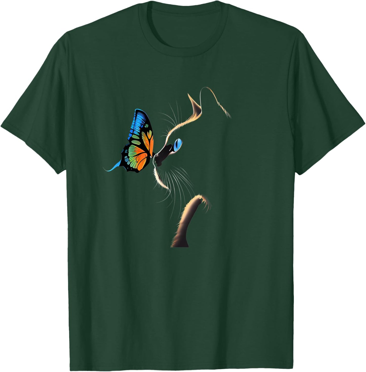 Cat Face - With Butterfly T-Shirt - T-Shirt | Forest
