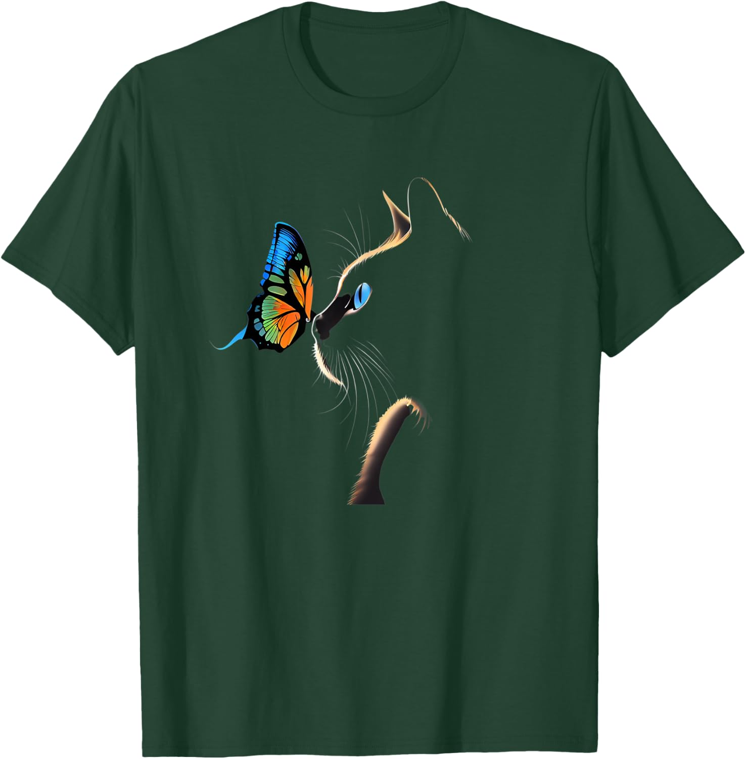Cat Face - With Butterfly T-Shirt - T-Shirt | Forest