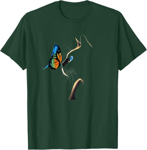 Cat Face - With Butterfly T-Shirt - T-Shirt | Forest
