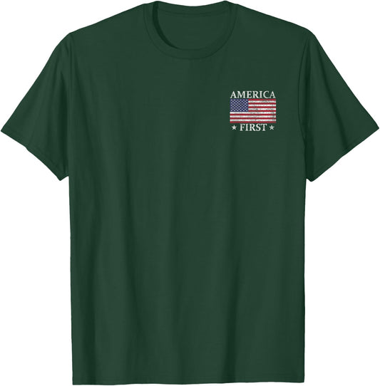 America First USA American Flag Patriot Stars and Stripes T-Shirt - T-Shirt | Forest