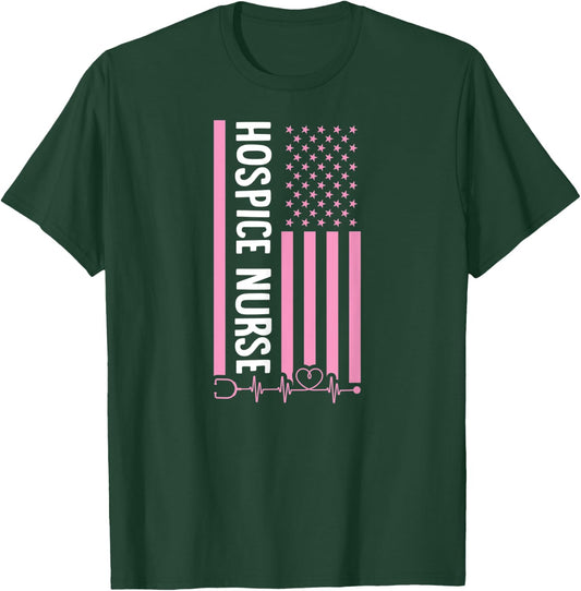 Patriotic Hospice Nurse USA American Flag Heart Pulse T-Shirt - T-Shirt | Forest