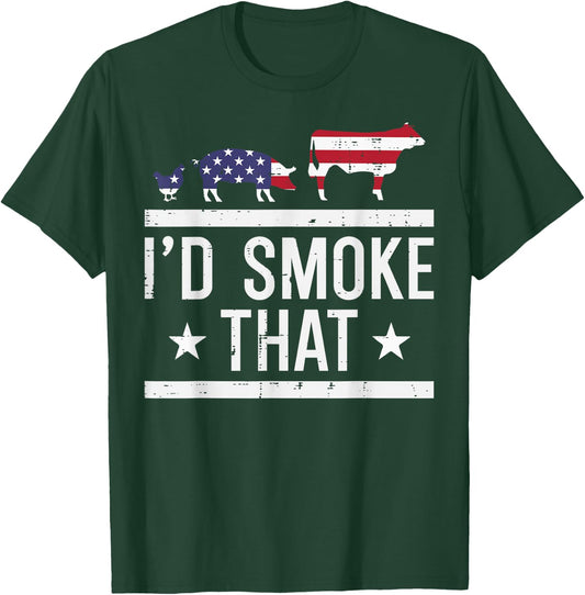 Id Grill That Chicken Pig Cow US Flag Bbq Barbecue 4th July T-Shirt - T-Shirt | Forest