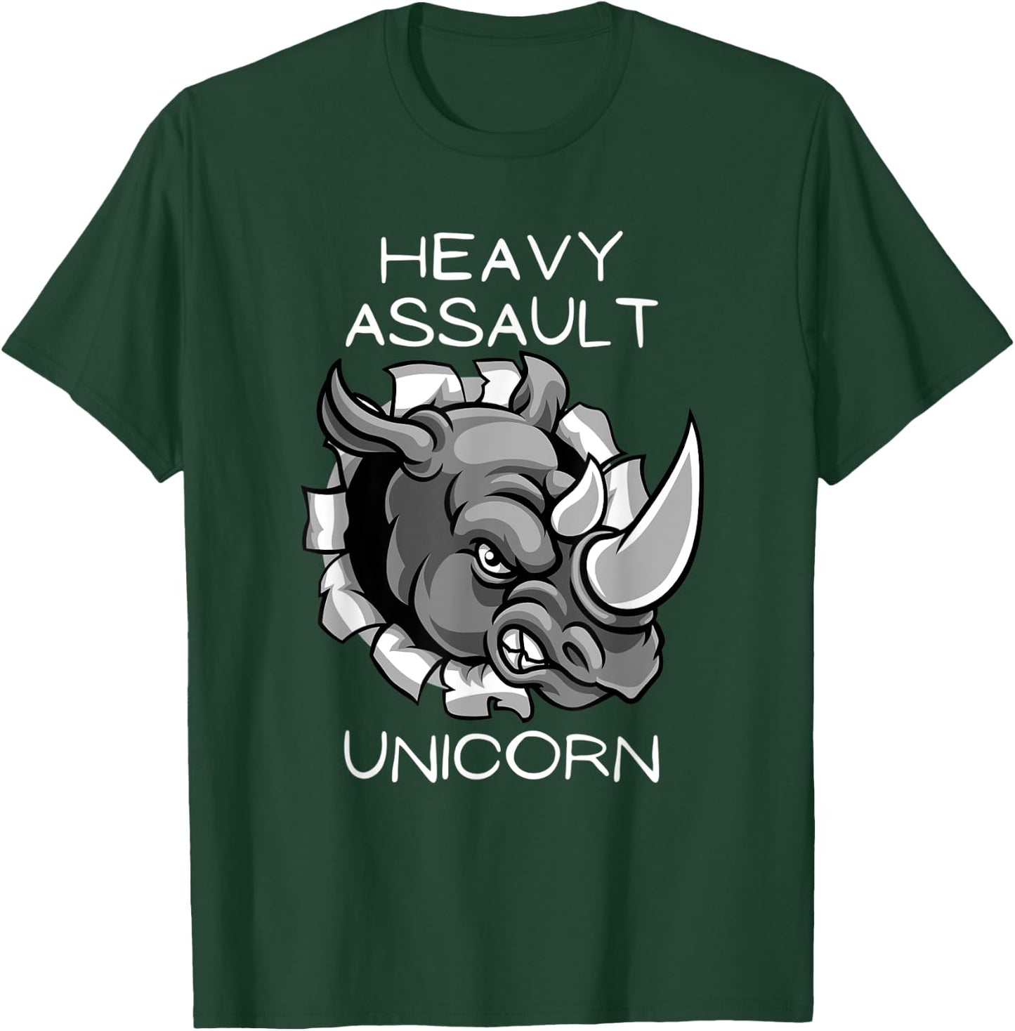 Funny Heavy Assault Unicorn Rhinoceros Cartoon T-Shirt - T-Shirt | Forest