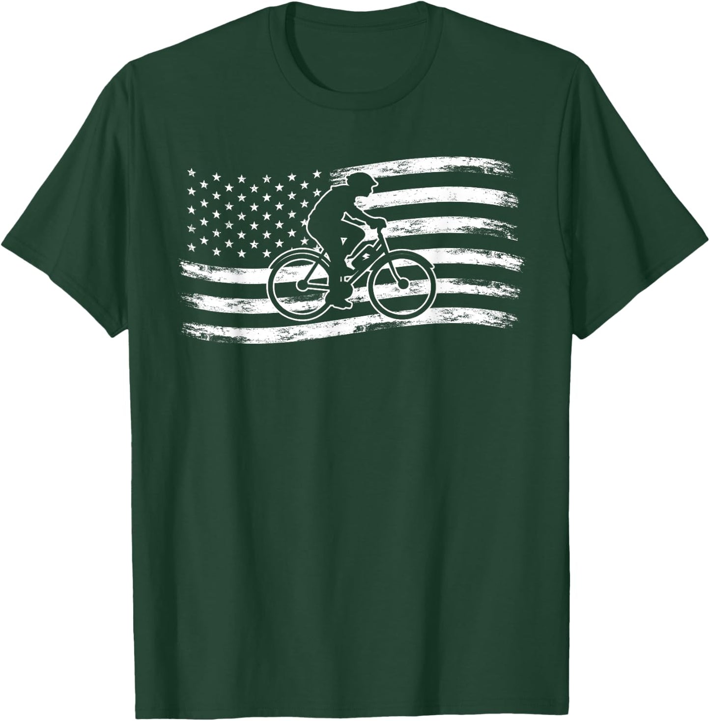 Bicycle Patriotic American Flag Cyclist E-Bike T-Shirt - T-Shirt | Forest