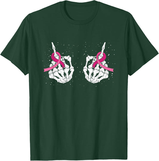 Skeleton Hand Fuck Cancer Pink Funny Breast Cancer Awareness T-Shirt - T-Shirt | Forest