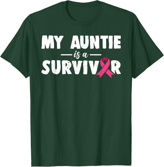My Auntie Is A Survivor Breast Cancer Awareness Family T-Shirt - T-Shirt | Forest