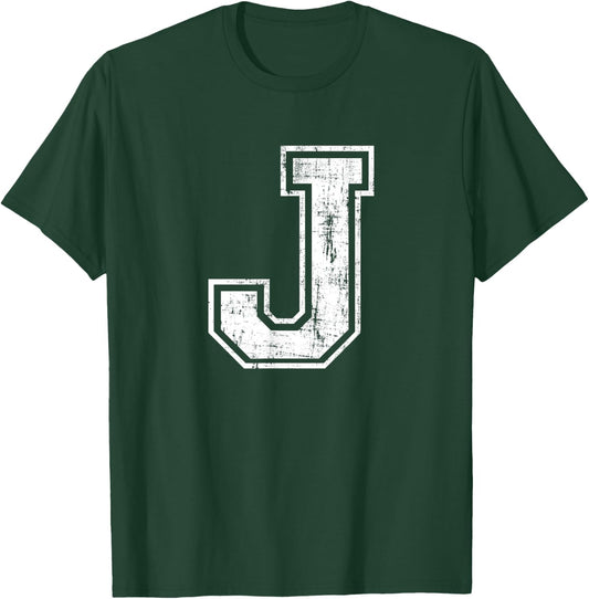 Letter J Uppercase Alphabet Initial School College Varsity T-Shirt - T-Shirt | Forest