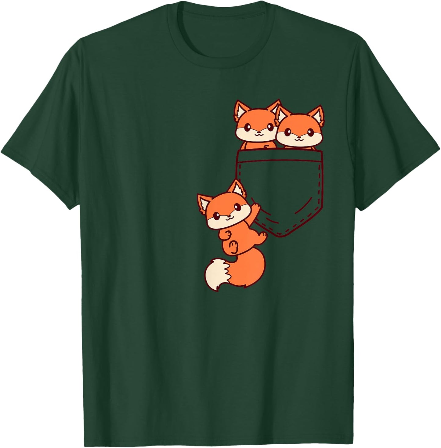 For Fox Lovers Cute Kawaii Baby Fox In Pocket T-Shirt - T-Shirt | Forest