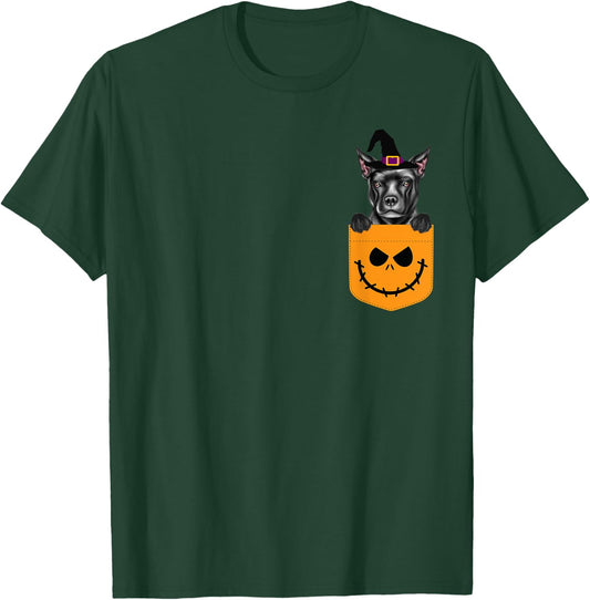 Halloween Pocket Staffordshire Bull Terrier Jack O Lantern T-Shirt - T-Shirt | Forest