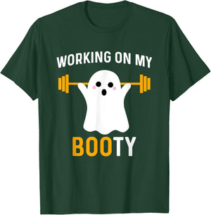 Working On My Booty Funny Halloween Workout Gym Squat T-Shirt - T-Shirt | Forest