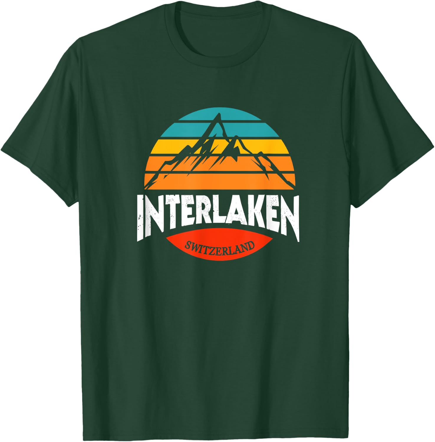 Interlaken Switzerland Mountains Bernese Alps Swiss Retro T-Shirt - T-Shirt | Forest