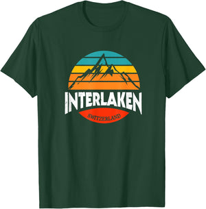 Interlaken Switzerland Mountains Bernese Alps Swiss Retro T-Shirt - T-Shirt | Forest