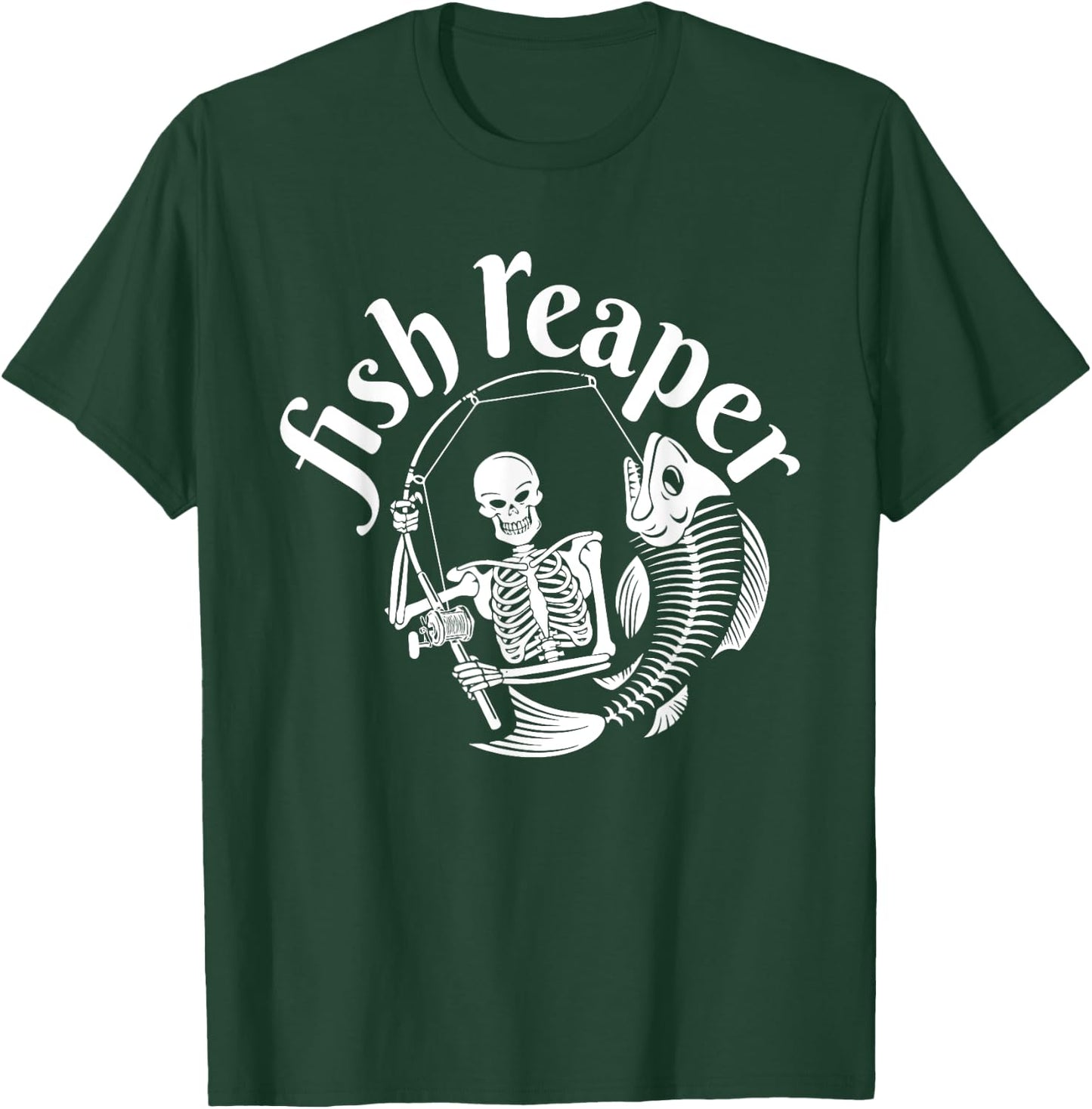 Fish Reaper Funny Skeleton Fisherman Halloween Angler T-Shirt - T-Shirt | Forest