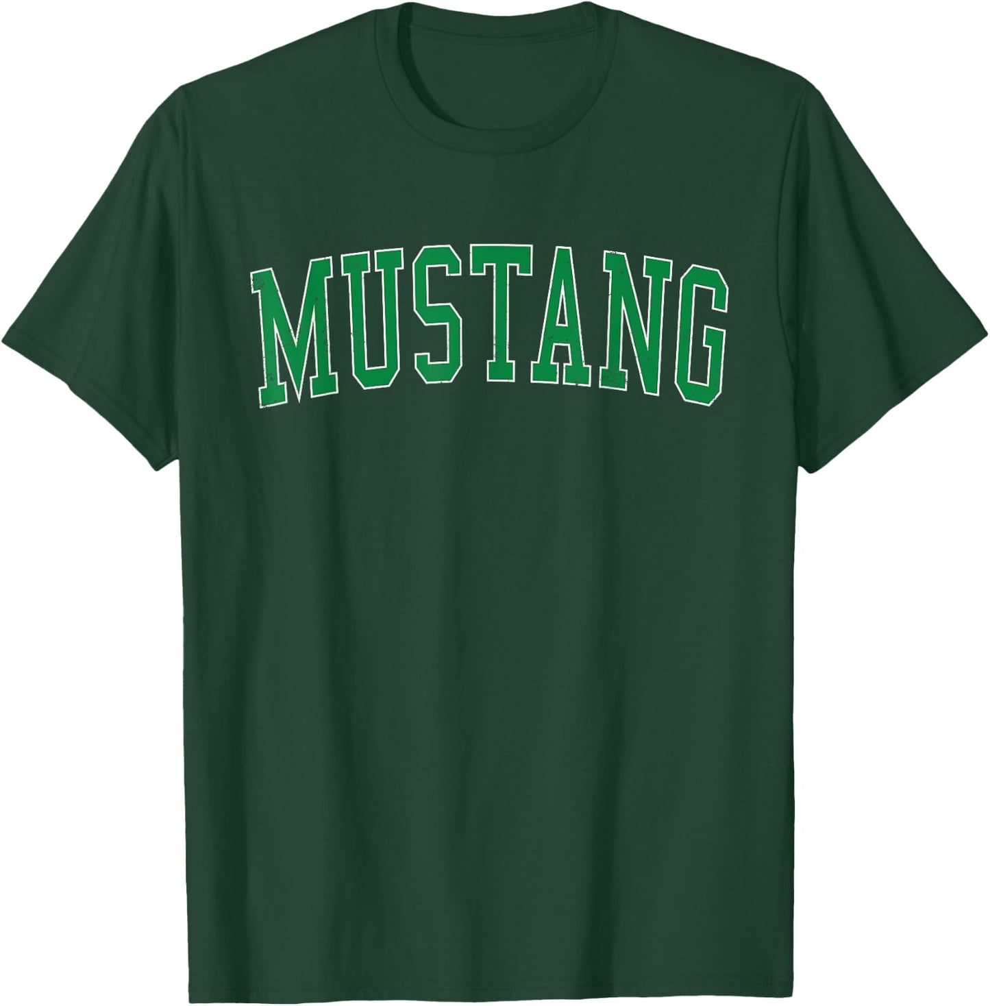 Vintage Mustang OK Distressed Green Varsity Style T-Shirt - T-Shirt | Forest