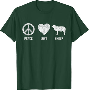 Peace Love Sheep Lover Funny Sheep Quote Retro T-Shirt - T-Shirt | Forest