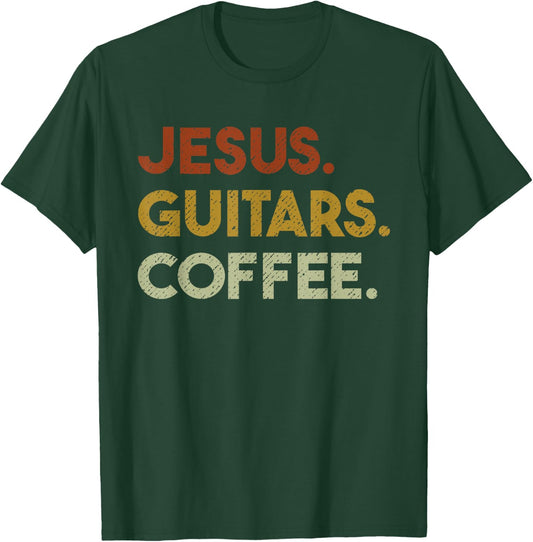 Jesus Guitars Coffee - Christian Men Guitar Worship T-Shirt - T-Shirt | Forest