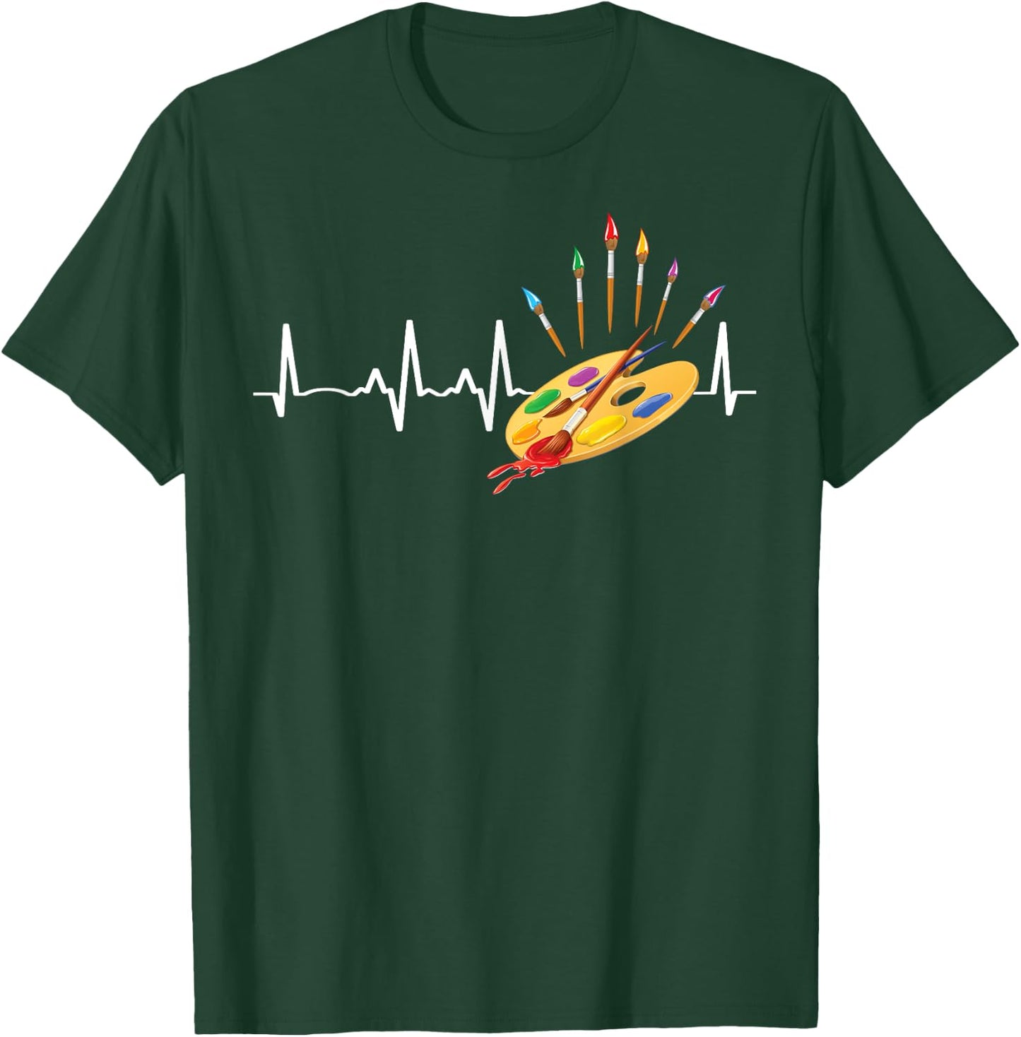 Paint Brush Palette Heartbeat Artist/Painter/Art Teacher Fun Men Women Kids T-Shirt - T-Shirt | Forest