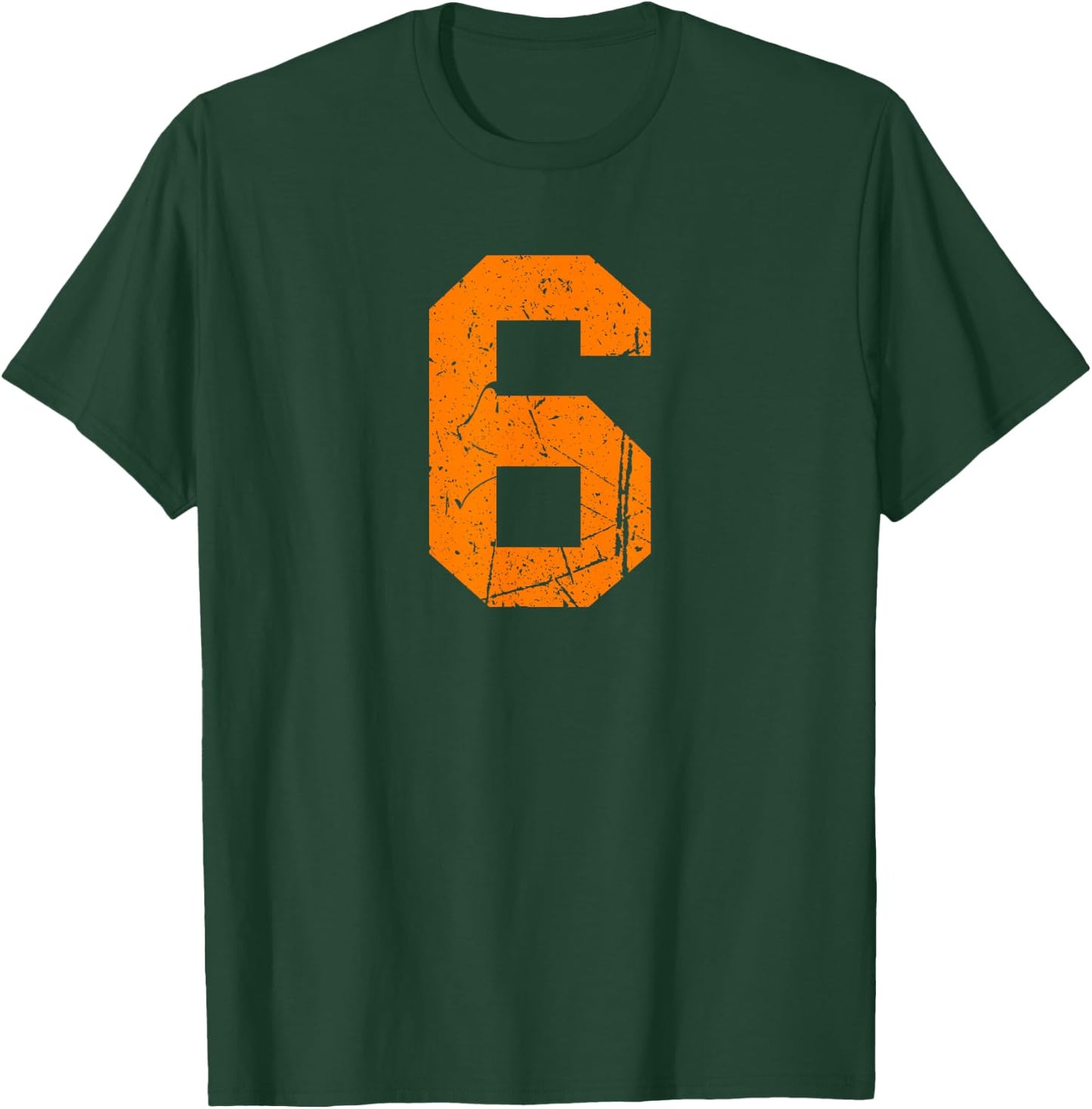 Number #6 Orange Vintage Sport Varsity Number T-Shirt - T-Shirt | Forest