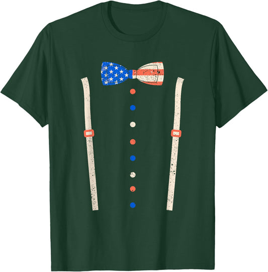 Cummerbund Bow Tie Suspenders USA Flag Tuxedo Costume T-Shirt - T-Shirt | Forest