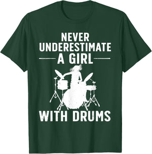 Funny Drummer Design Girls Kids Drums Player Lover T-Shirt - T-Shirt | Forest