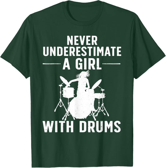 Funny Drummer Design Girls Kids Drums Player Lover T-Shirt - T-Shirt | Forest