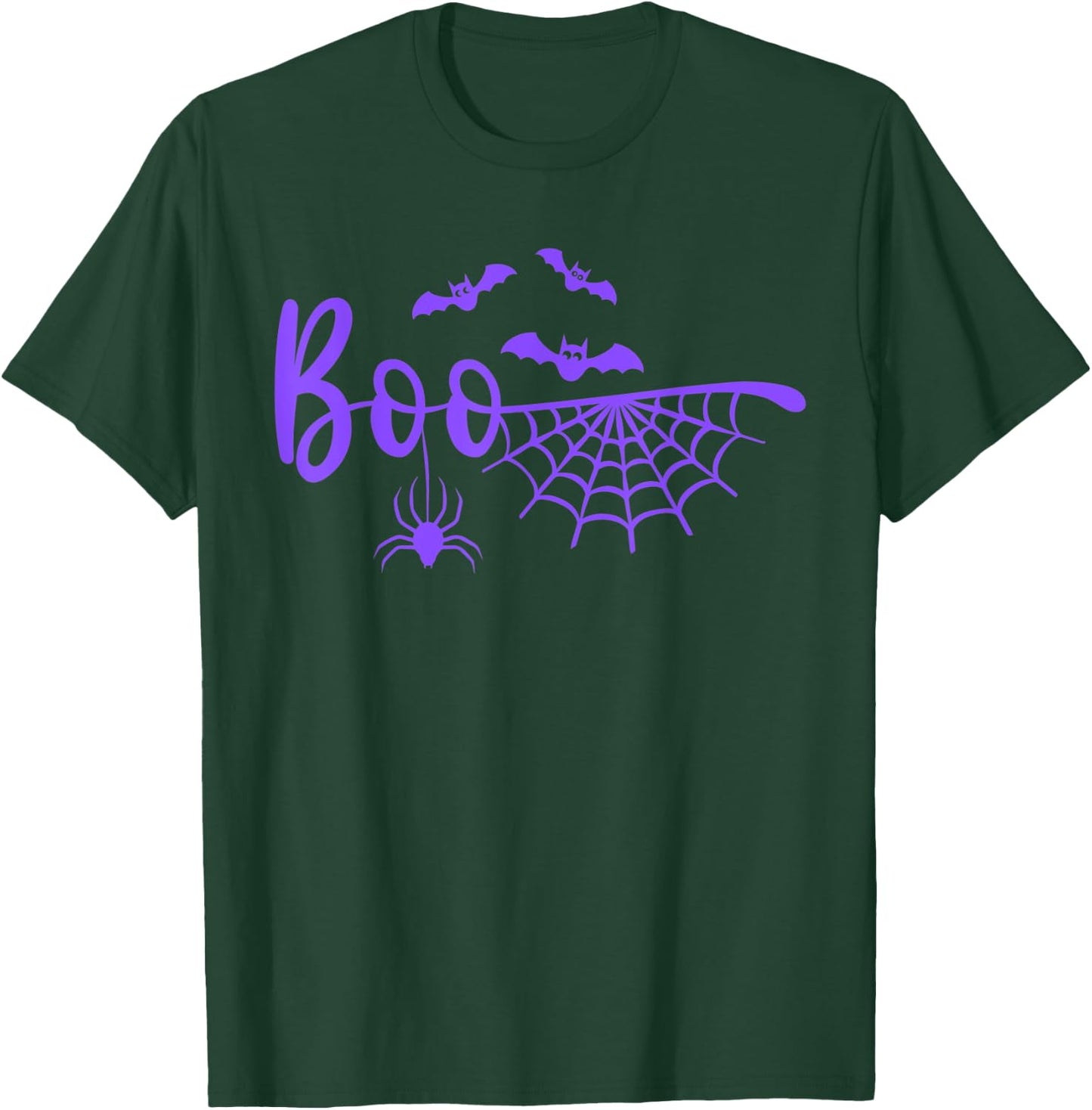 Boo with Web, Spider, and Bats in purple Halloween T-Shirt - T-Shirt | Forest