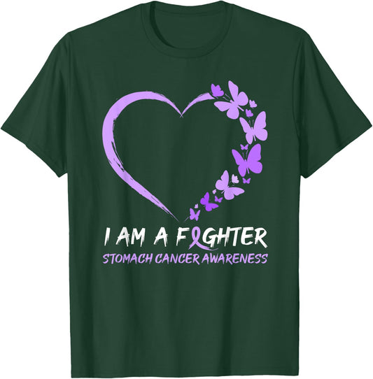 Butterfly Heart I Am A Fighter Stomach Cancer Awareness T-Shirt - T-Shirt | Forest