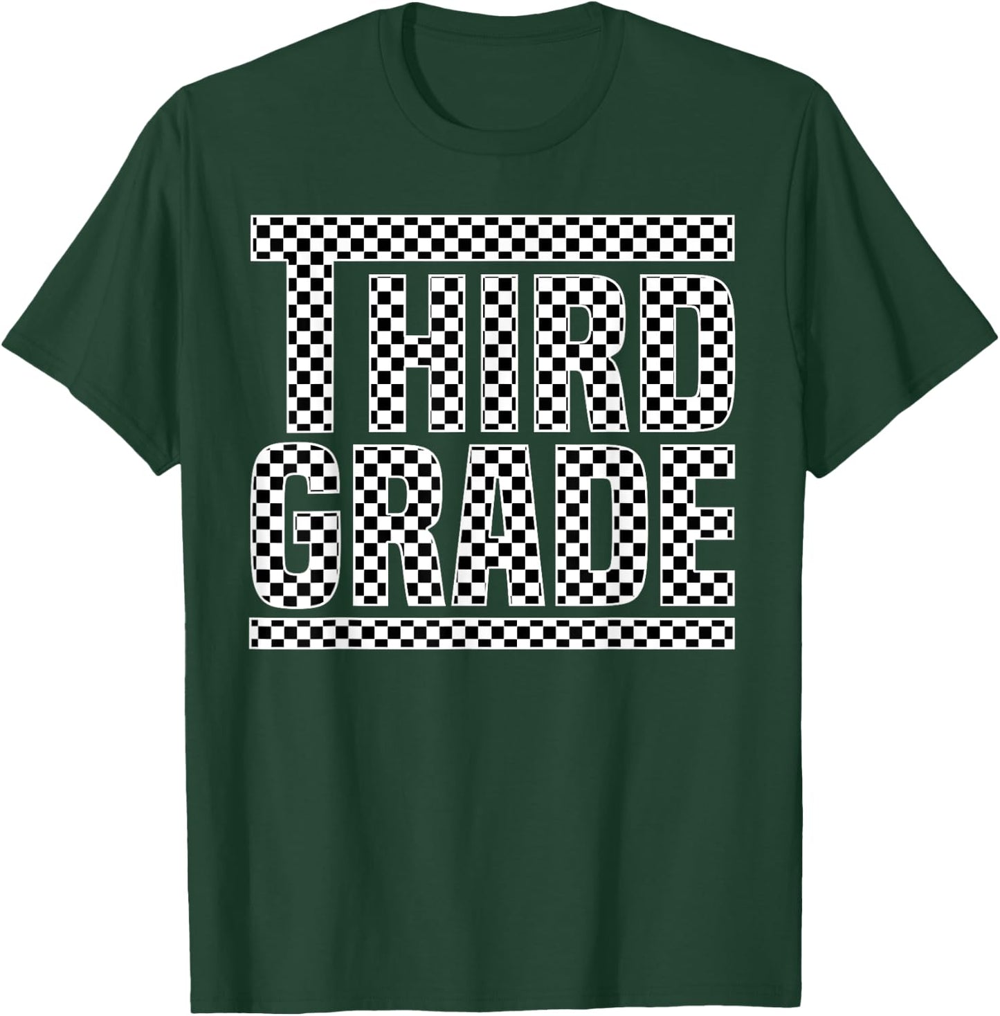 Checkered 3rd Grade Back to School Boys Girls Kids Teacher T-Shirt - T-Shirt | Forest