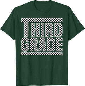 Checkered 3rd Grade Back to School Boys Girls Kids Teacher T-Shirt - T-Shirt | Forest