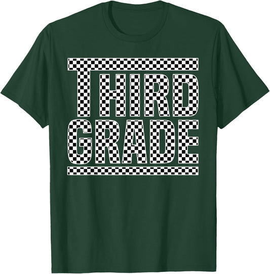 Checkered 3rd Grade Back to School Boys Girls Kids Teacher T-Shirt - T-Shirt | Forest