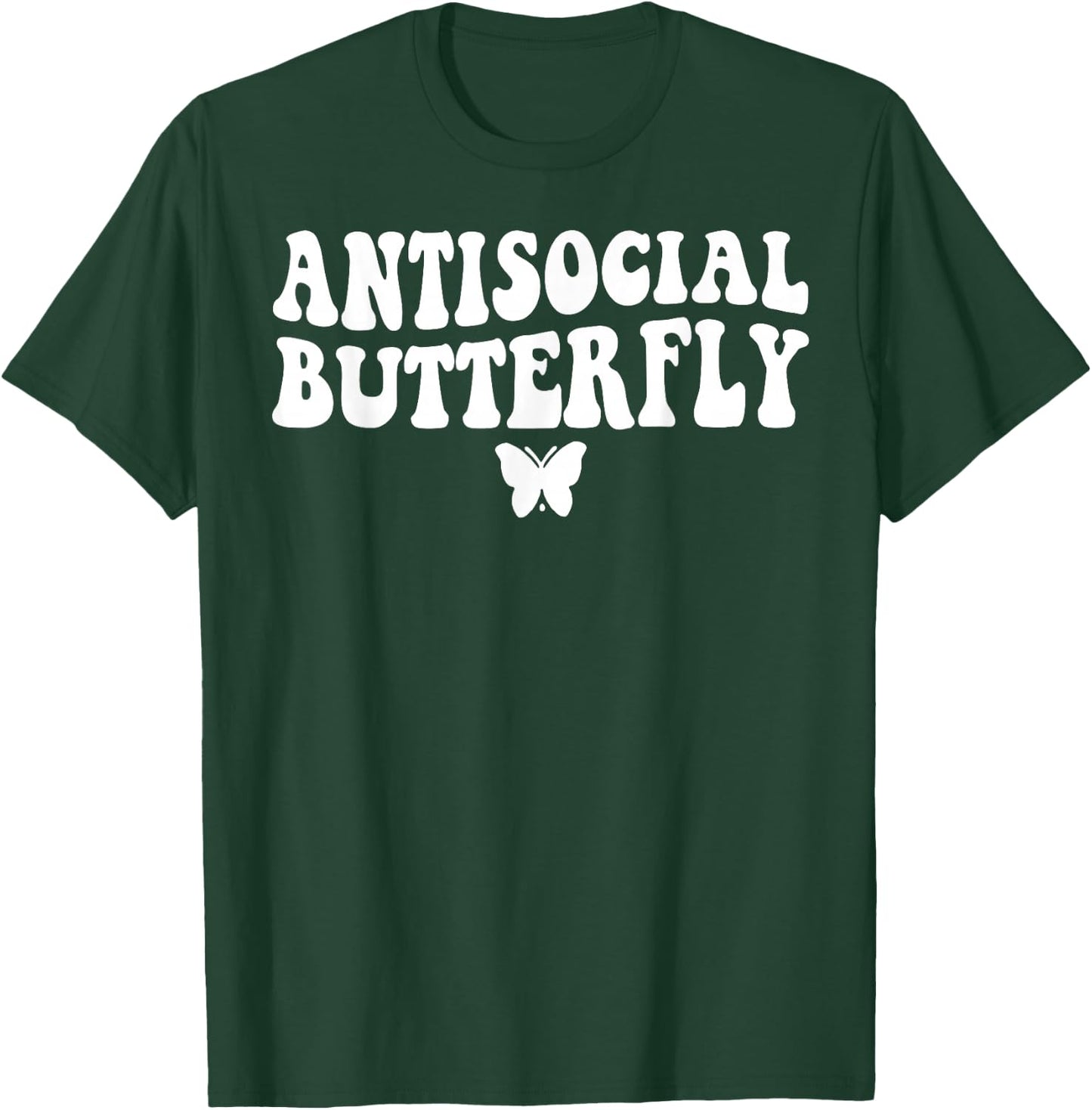 Funny Antisocial Butterfly Shirt - Adults Black Cotton Short Sleeve - Small - Classic Fit - Collarless - Retro-Modern - Butterfly Theme - Birthday Occasion T-Shirt - T-Shirt | Forest