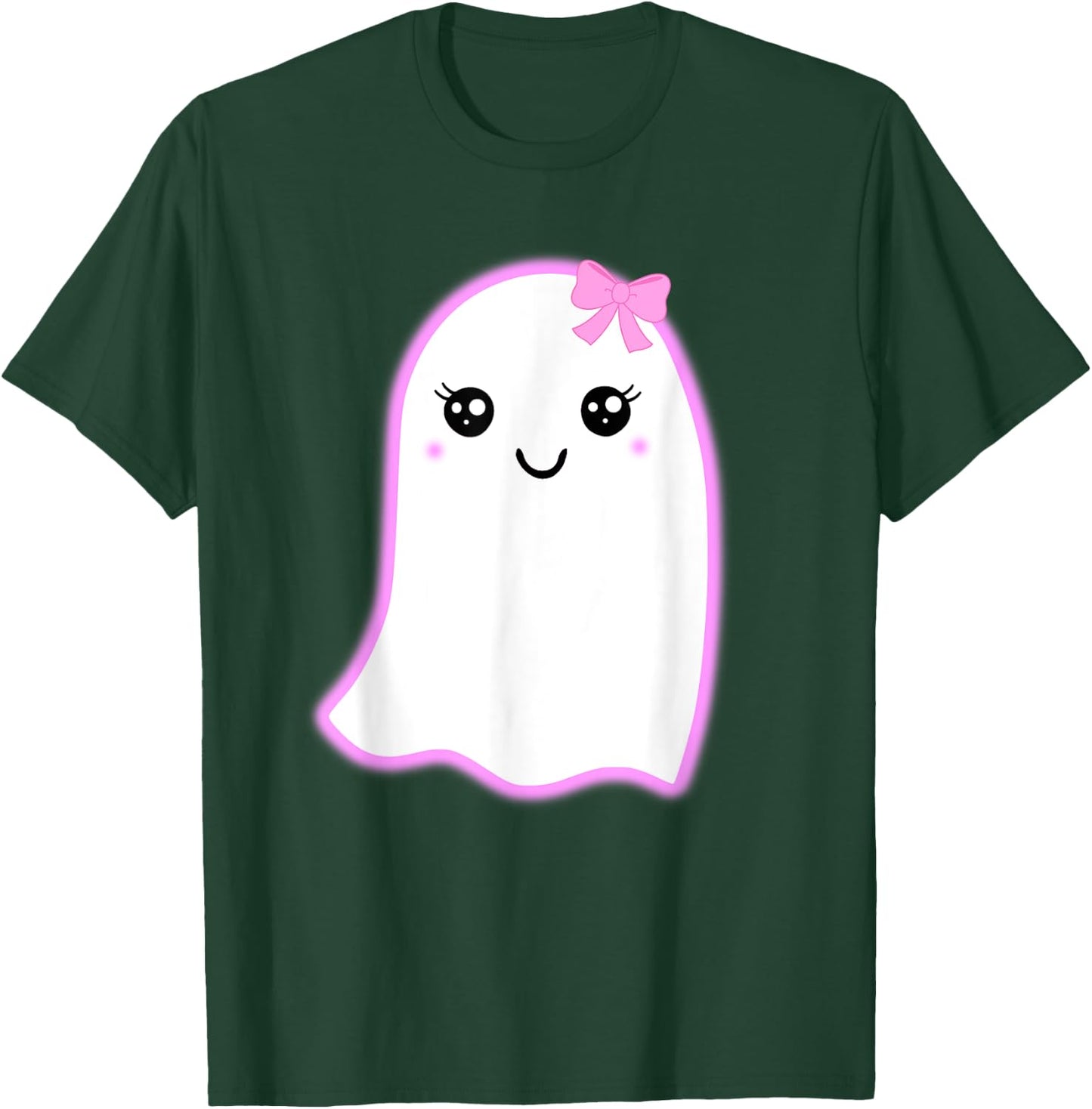 Halloween Cute Ghost Kawaii Style Pink Bow Girls Graphic T-Shirt - T-Shirt | Forest