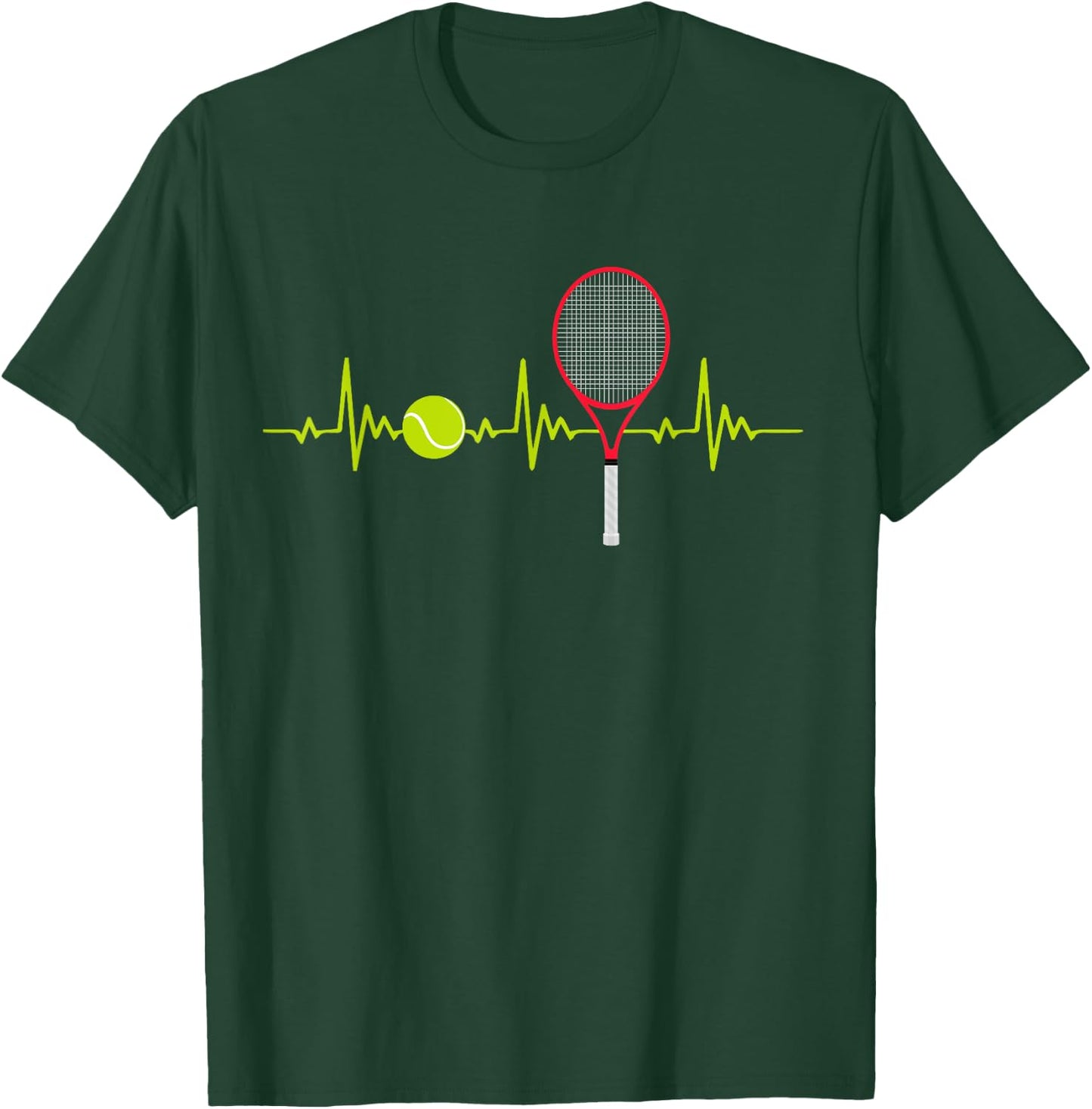 Tennis Player Retro Sport Racket Tennis Ball Heartbeat T-Shirt - T-Shirt | Forest