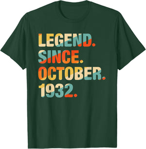 89th Birthday Gift 89 Year Old Legend Since October 1932 T-Shirt - T-Shirt | Forest