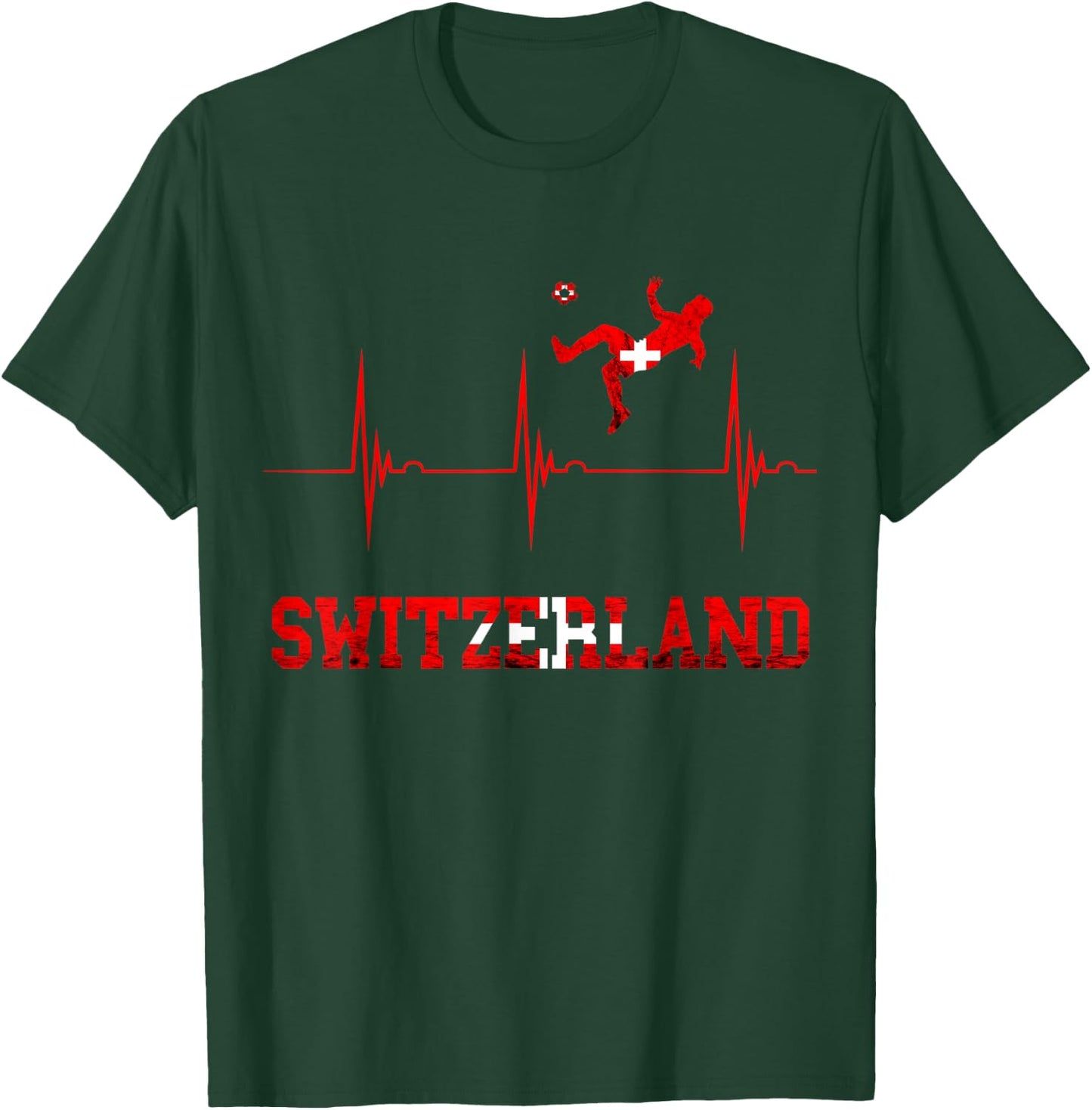 Switzerland Soccer Heartbeat EKG Pulse Schweiz Swiss Flag T-Shirt - T-Shirt | Forest