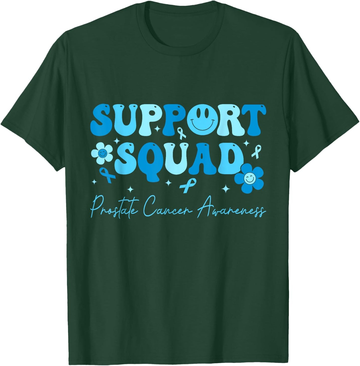 Groovy Support Squad Blue Ribbon Prostate Cancer Awareness T-Shirt - T-Shirt | Forest