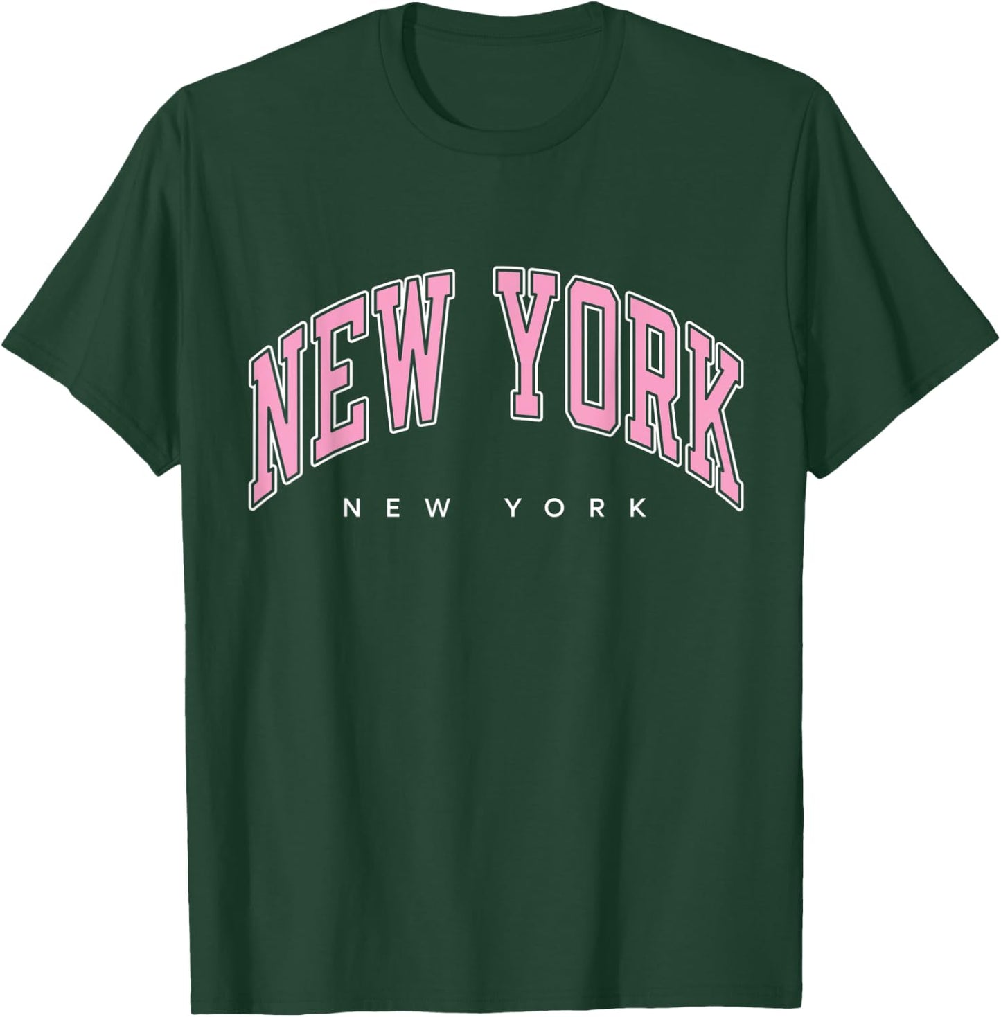 New York New York NY Varsity Style Pink Text T-Shirt - T-Shirt | Forest