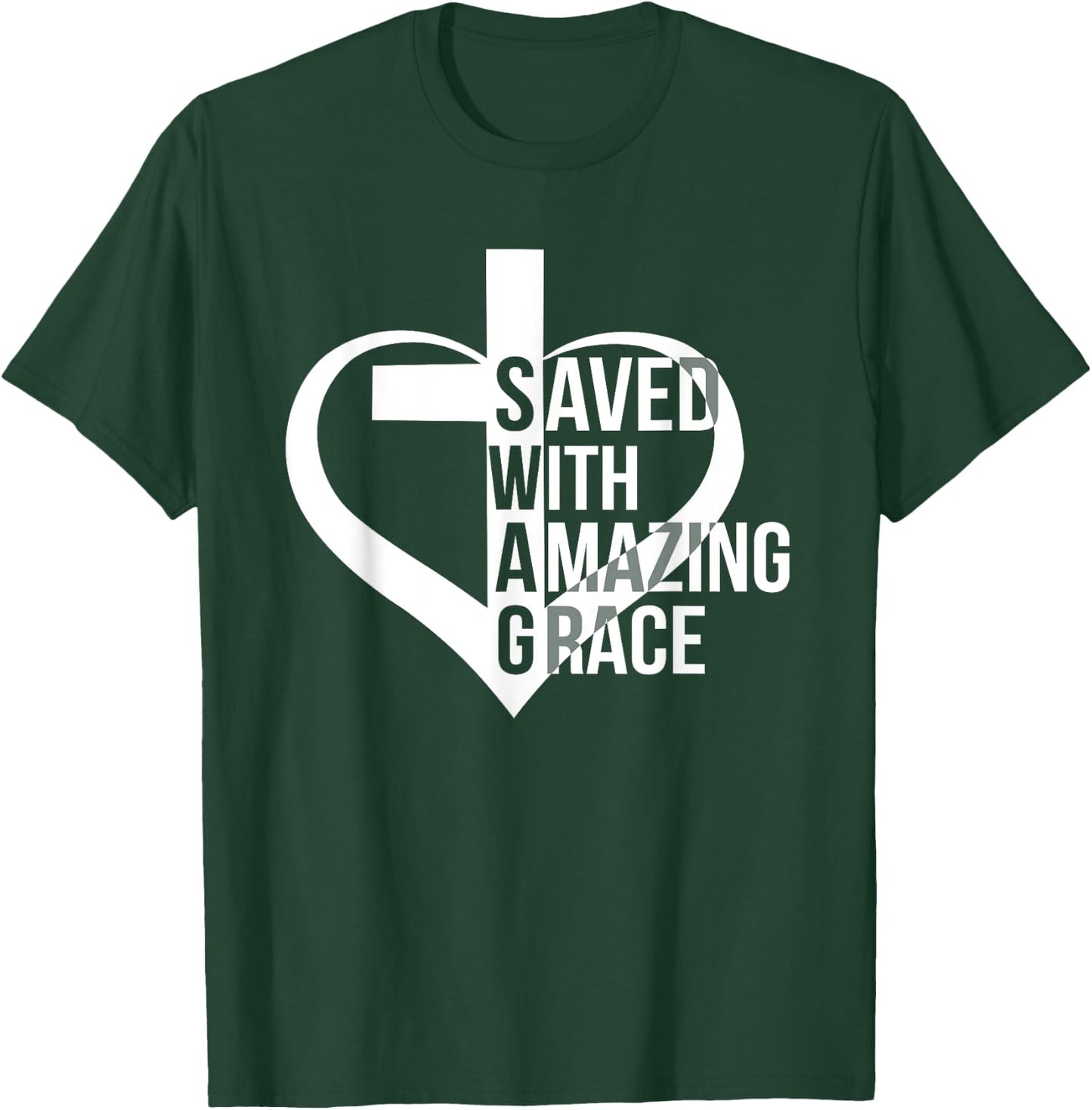 Saved With Amazing-Grace Swag Christian Faithcross Heart T-Shirt - T-Shirt | Forest