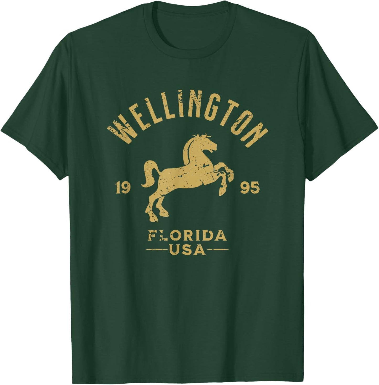 Wellington Florida USA Equestrian Horse Distressed Design T-Shirt - T-Shirt | Forest