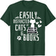 Easily Distracted By Cats And Books Gifts Kids Girls Boys T-Shirt - T-Shirt | Forest