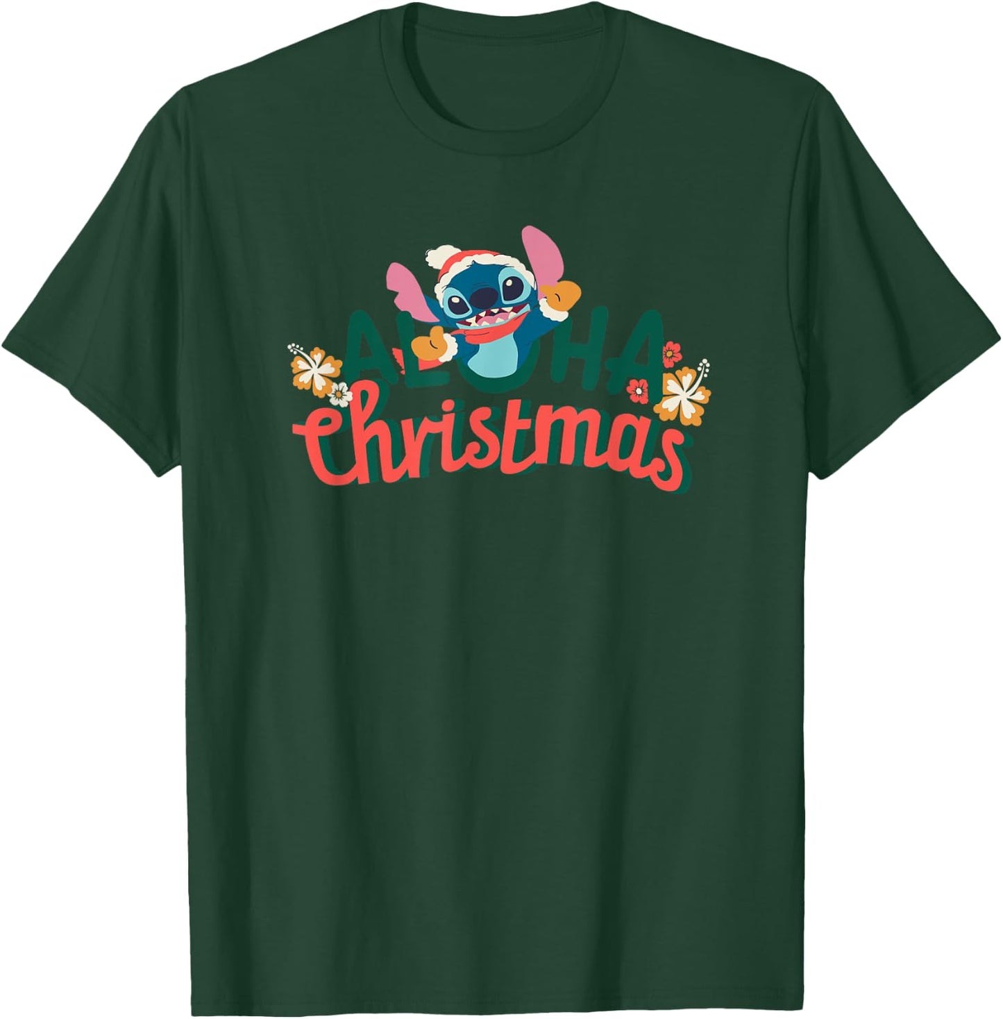 Amazon Essentials Men's Stitch Smiling Aloha Christmas , Black Graphic Print, Small T-Shirt - T-Shirt | Forest