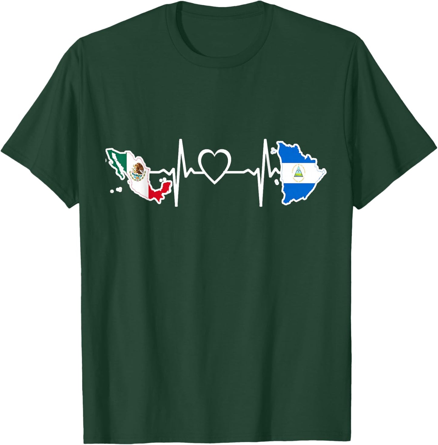 Mexico Nicaragua Flag - Mexican Nicaraguan HeartBeat T-Shirt - T-Shirt | Forest